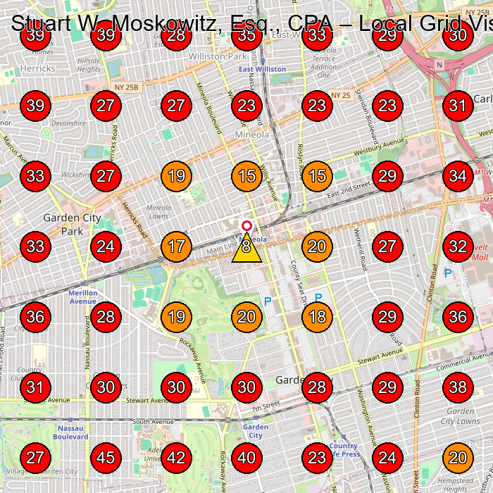 Stuart W. Moskowitz, Esq., CPA GeoGrid visibility map for Estate Planning Attorney in Cedarhurst